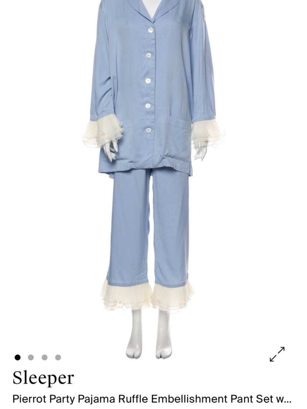 Luxury ‘Sleeper’ Powder Blue Ruffle Cuff Pajama Shirt - Picture 7 of 7